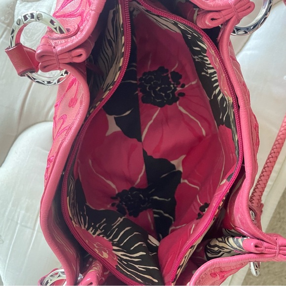 Brighton Valencia Leather Floral Embroidered Shoulder Bag Purse in Pink - Picture 4 of 9